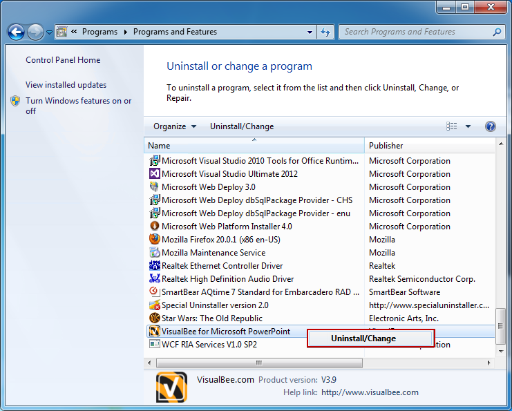 uninstall_VisualBee_program