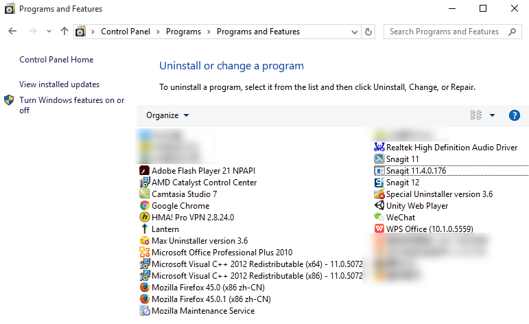 control panel list