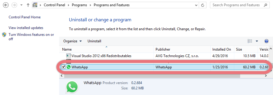 How to Remove WhatsApp through Control Panel