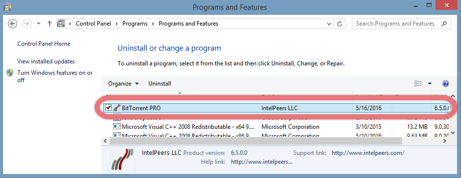 Uninstall BitTorrent Pro