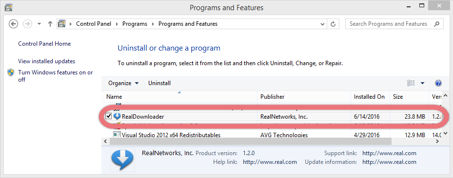 Uninstall RealDownloader via the programs list.