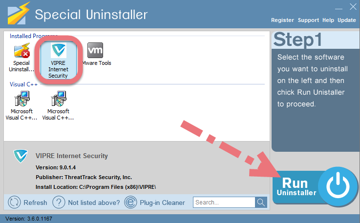 Use Special Uninstaller to uninstall VIPRE Internet Security.