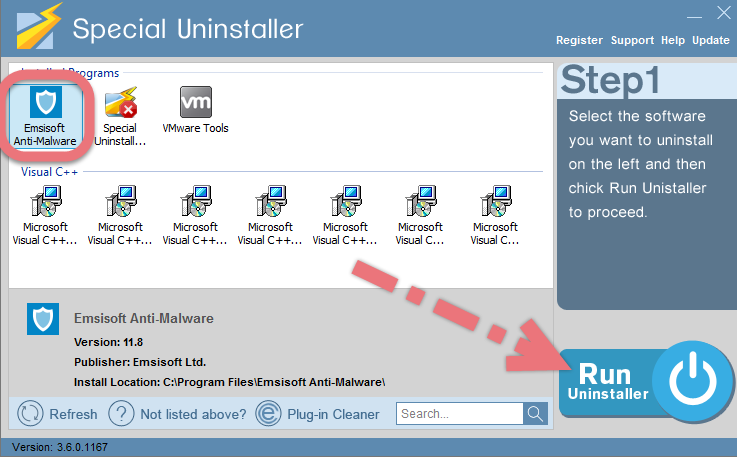 Uninstall Emsisoft Anti-Malware with Special Uninstaller.