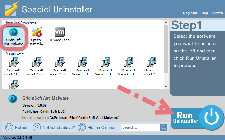 Uninstall GridinSoft Anti-Malware with Special Uninstaller.