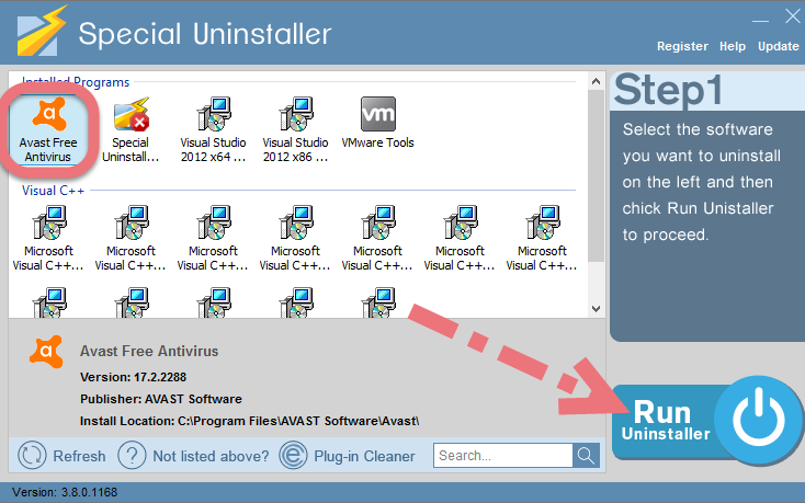 Remove Avast Free Antivirus 2017 with Special Uninstaller.