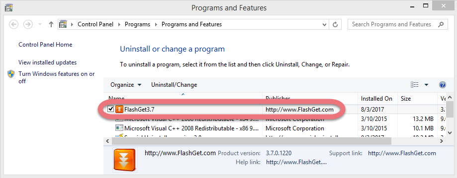 Remove FlashGet on Windows PC.