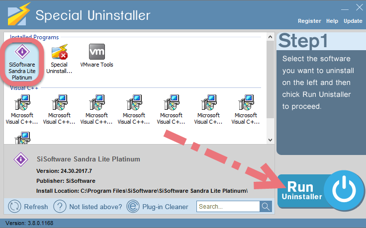 Use Special Uninstaller to uninstall Sandra Lite 2017.