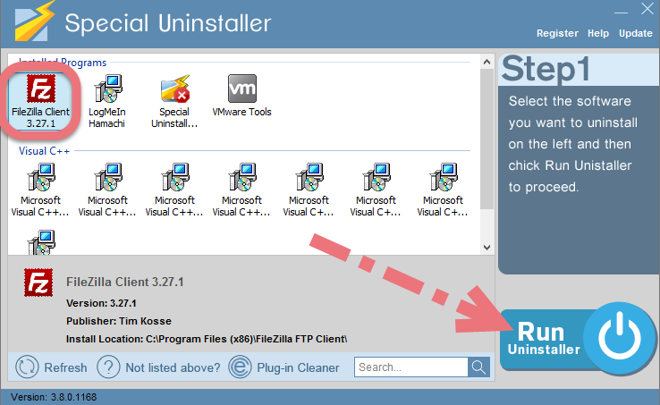 Uninstall FileZilla in Windows. 