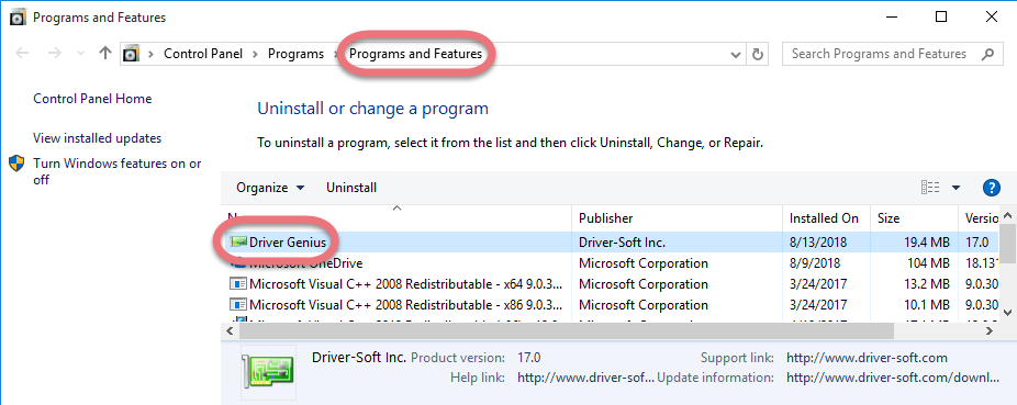 Remove Driver Genius in Windows