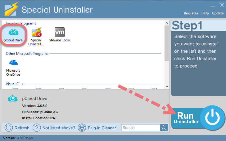 Easily remove pCloud using Special Uninstaller.