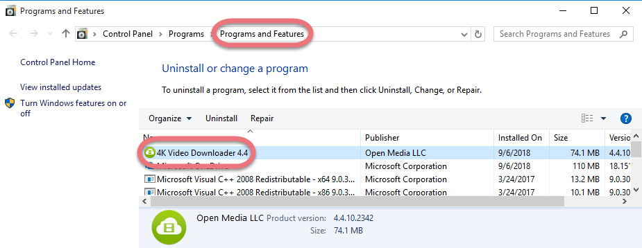 Remove 4K Video Downloader in Windows. 
