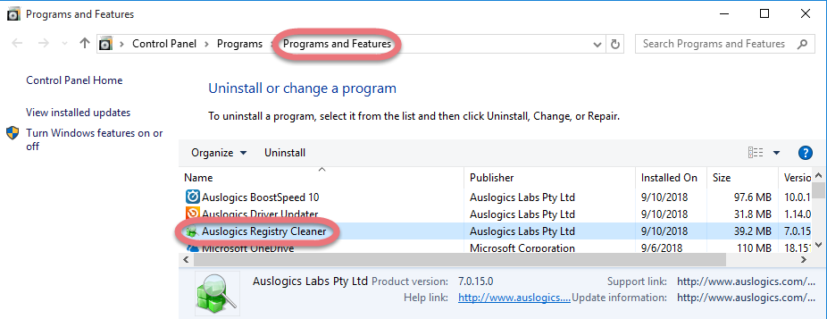 Remove Auslogics Registry Cleaner in Windows. 