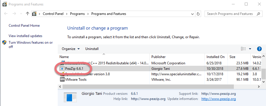 Remove PeaZip for Windows. 