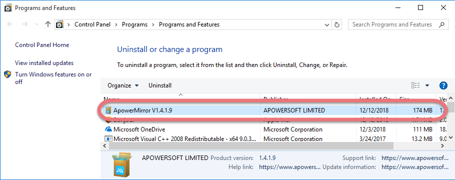 Remove ApowerMirror in Windows