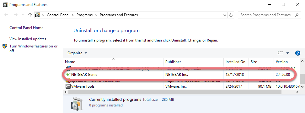 Remove NETGEAR Genie in Windows. 