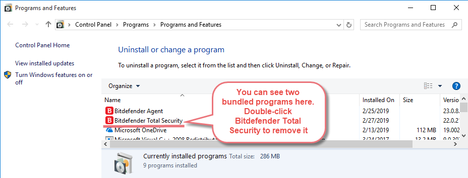 Remove Bitdefender Antivirus Plus 2019