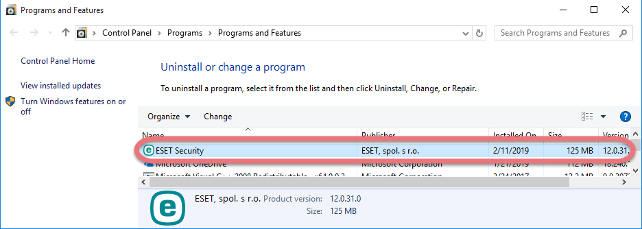 Remove ESET NOD32 2019 in Windows