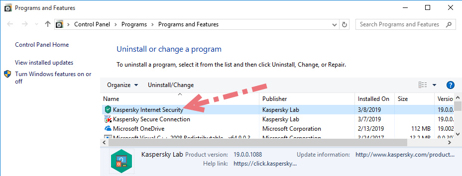 Remove Kaspersky Internet Security 2019