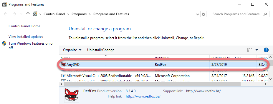 Uninstall AnyDVD in Windows. 