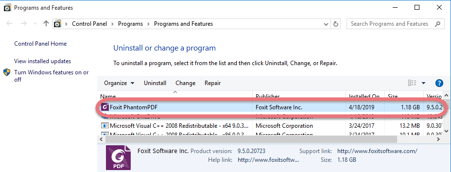 Remove Foxit PhantomPDF in Windows. 