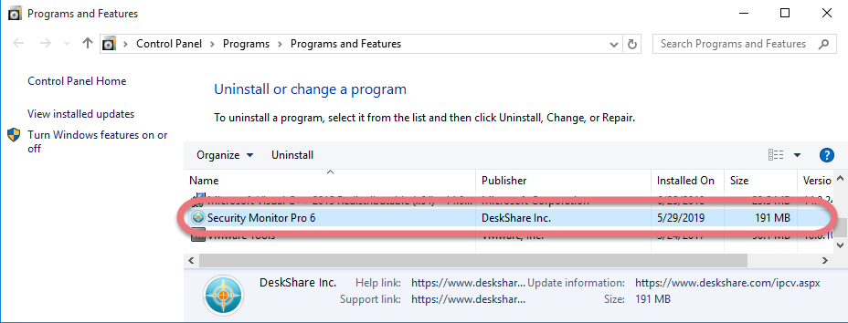 Uninstall Security Monitor Pro in Windows. 