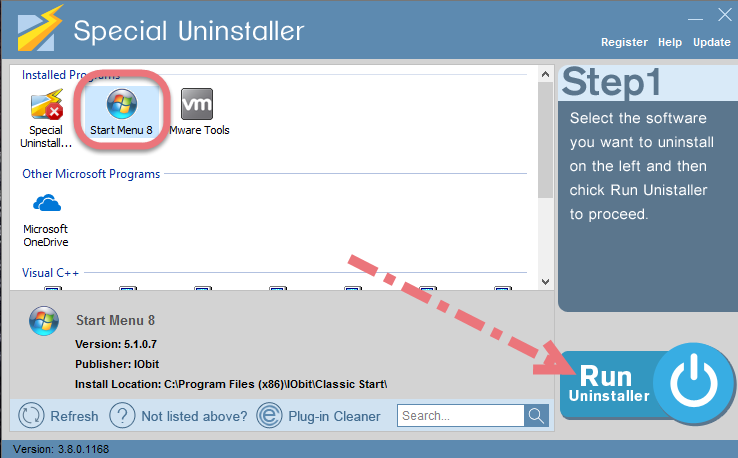 Remove Start Menu 8 using Special Uninstaller.