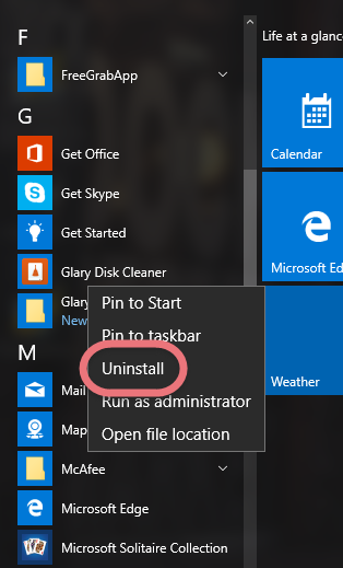 Remove Glary DIsk Cleaner